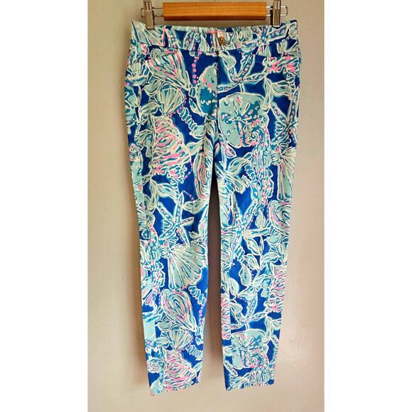Lilly Pulitzer Textured Kelly Ankle Pants Bay Blue Into The Deep Women's Size 2 - Picture 1 of 11